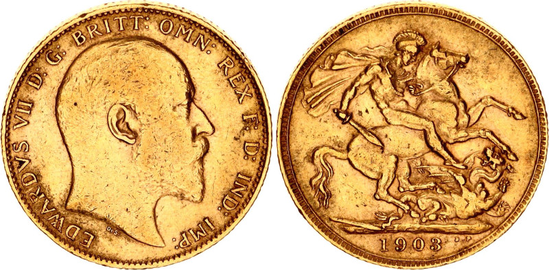 Great Britain 1 Sovereign 1903
KM# 805, Sp# 3969, N# 13226; Gold (.917) 7.99 g....