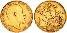 Great Britain 1 Sovereign 1910
KM# 805, Sp# 3969, N# 13226; Gold (.917) 7.97 g.; Edward VII; XF+