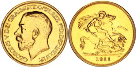 Great Britain 5 Pounds 1911
KM# 822, N# 13256; Gold (.916) 39.94 g., 36 mm., Proof; George V; Mintage 2812 pcs only!; XF with minor hairlines
