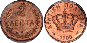 Greece Crete 2 Lepta 1900 A PCGS MS 64 RD
KM# 2, N# 26795; Bronze; George I