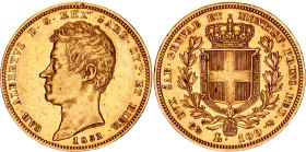 Italian States Sardinia 100 Lire 1832 P
KM# 133.2, Fr# 1139, C# 117.1, N# 38340; Gold (.900) 32.25 g.; Carlo Alberto; Genoa Mint; AUNC
