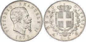 Italy 5 Lire 1875 M BN
KM# 8.3, N# 2290; Silver; Vittorio Emanuele II; Milan Mint; AUNC+