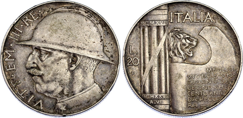 Italy 20 Lire 1928 MCMXXVIII R Medallic Coinage
KM# 70, G# 44, N# 16857; Silver...