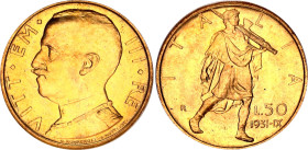 Italy 50 Lire 1931 R IX NGC MS 64
KM# 71, N# 21255; Gold (.900) 4.39 g., 20.5 mm.; Vittorio Emanuele III; With full mint luster
