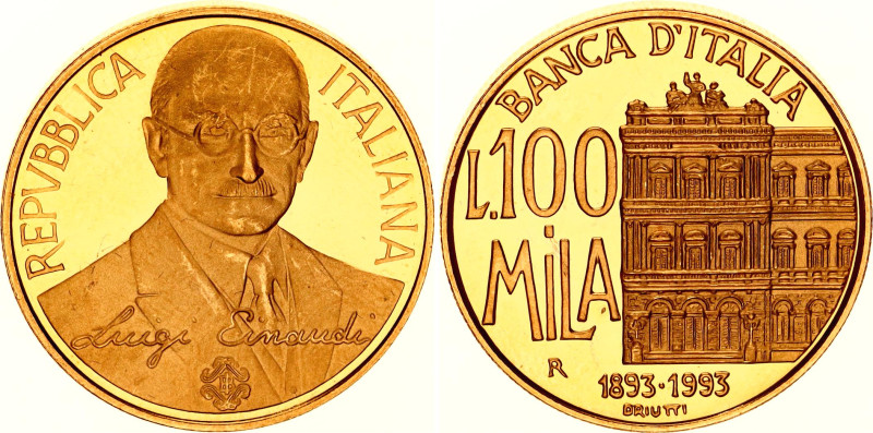 Italy 100000 Lira 1994 (ND) R
KM# 177, N# 54920; Gold (.900) 15.00 g.; Centenar...