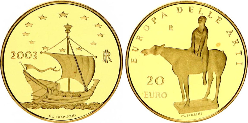 Italy 20 Euro 2003 R
KM# 263, Fr# 1543, N# 111353; Gold (.900) 6.45 g.; Europe ...