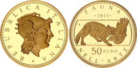 Italy 50 Euro 2011 R
KM# 348, N# 98475; Gold (.900) 16.13 g.; Fauna in Art - Ancient Rome (1st issue); Rome Mint; Mintage 1'000; with Original Case; ...