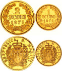 San Marino Mint Set of 1 & 2 Scudi 1975
KM# MS7 (KM# 49 & 50); Gold (.917) 3 & 6 g.; Mintage 90'000; UNC