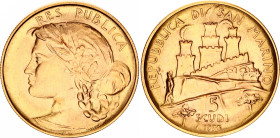 San Marino 5 Scudi 1976
KM# 62, N# 95112; Gold (.917) 15.00 g.; The Republic; Mintage 8'000; UNC