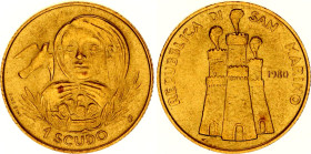 San Marino 1 Scudo 1980 R
KM# 113, N# 93723; Gold (.917) 3.00 g.; Justice; Mintage 27'691; UNC