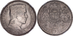 Latvia 5 Lati 1931 NGC MS 62
KM# 9, N# 6595; Silver