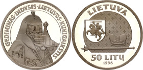 Lithuania 50 Litu 1996
KM# 103, N# 56117; Silver., Proof; Gediminas, the Grand Duke of Lithuania; Mintage 4421 pcs; Original box and certificate