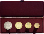 Monaco 10 - 20 - 50 - 100 Francs 1950 Essai Set
KM# E24, E27, E30, E33; Rainier III; With original box; Low Mintage from 1100 to 1700 pcs; UNC