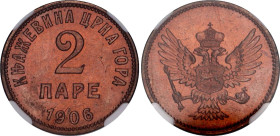 Montenegro 2 Pare 1906 NGC MS 64 RB
KM# 2, N# 11811; Bronze; Nicholas I; UNC