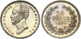 Netherlands 25 Cents 1848 NGC 65
KM# 76, N# 16122; Silver; William II; Dot after date; UNC