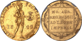 Netherlands 1 Ducat 1849 NGC UNC
KM# 83.2, N# 24448; Gold (.983) 3.49 g.; Willem III; Trade Coinage; St. Petersburg Mint; NGC UNC Det. Cleaned