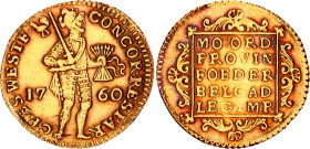 Netherlands West Friesland 1 Ducat 1760
KM# 93.3, Fr# 295, Delm# 838, N# 129677; Gold (.986) 3.51 g.; Rooster Mintmark; VF