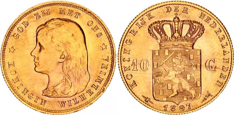 Netherlands 10 Gulden 1897
KM# 118, N# 37612; Gold (.900) 6.73 g.; Wilhelmina I...