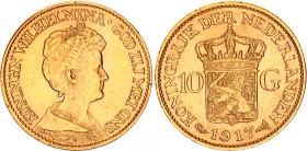 Netherlands 10 Gulden 1917
KM# 149, N# 6553; Gold (.900) 6.73 g.; Wilhelmina I; AUNC