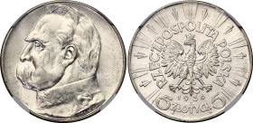 Poland 5 Zlotych 1936 NGC MS 61
Y# 28, N# 9872; Silver; Józef Piłsudski