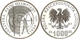 Poland 1000 Zlotych 1987 Proba
KM# Pr567, N# 73974; Silver; Olympic Games in Seoul 1988 - Archery; Mintage 10'000; Proof