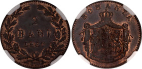 Romania 2 Bani 1867 WATT & CO. NGC MS 64 BN
KM# 2.2, N# 28283; Copper; Carol I; James Watt & Co., Smethwick Mint; UNC