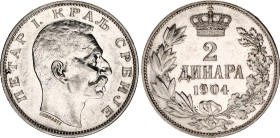 Serbia 2 Dinara 1904
KM# 26.1, N# 6945; Silver; Peter I; UNC, with minor hairlines
