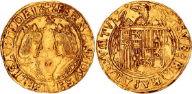 Spain 2 Excelentes 1497 - 1548 (ND)
Fr# 129, N# 76272; Gold (.990) 7.00 g.; Ferdinand V and Isabella I; Seville Mint; AUNC/UNC