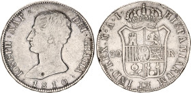 Spain 20 Reales 1810 AI
KM# 551.2, Cal# 25, N# 17981; Silver; Joseph Napoleon; Madrid Mint; VF