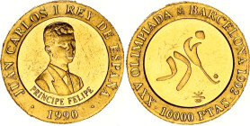 Spain 10000 Pesetas 1990 M
KM# 871, N# 102080; Medal alignment; Gold (.999) 3.37 g.; Juan Carlos I; 1992 Summer Olympics in Barcelona - Hockey; Madri...