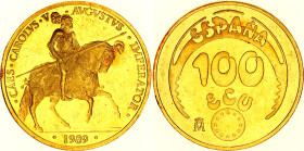 Spain 100 Ecu 1989 M
X# M27, N# 108615; Gold (.900) 34.55 g.; Juan Carlos I; Charles V; Madrid Mint; Mintage 10'000; UNC Prooflike