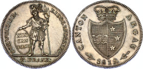 Switzerland Aargau 4 Frank 1812
KM# 20, N# 23565; Silver; Mintage 2.527 pieces only!; UNC with minor hairlines & amazing toning