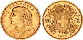 Switzerland 20 Francs 1925 B
KM# 35.1, N# 7497; Gold (.900) 6.45 g.; UNC- with full mint luster