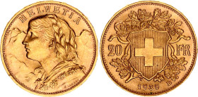 Switzerland 20 Francs 1930 B
KM# 35.1, N# 7497; Gold (.900) 6.45 g.; UNC with full mint luster