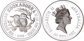 Australia 10 Dollars 1993
KM# 231, N# 124735; Silver (.999) 312.34 g., 75 mm., Proof; Elizabeth II; Australian Kookaburra; Mintage 2500 pcs; With ori...