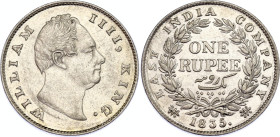 British India 1 Rupee 1835
KM# 450.1, N# 15709; Silver; William IV; AU-UNC, Toning