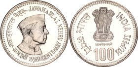 India 100 Rupees 1989 B NGS PF66 Ultra Cameo
KM# 285, N# 27822; Silver; Jawaharlal Nehru