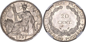 French Indochina 20 Centimes 1937 NGC MS 65
KM# 17.2, N# 10064; Silver; With full mint luster