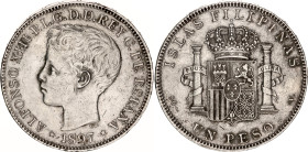 Philippines 1 Peso 1897 SGV
KM# 154, N# 15891; Silver; Alfonso XIII; XF+