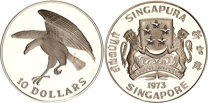 Singapore 10 Dollars 1973
KM# 9.2, N# 24335; Silver; Mintage 5'000; Proof