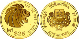 Singapore 25 Dollars 1991
KM# 89, N# 124792; Gold (.9999) 7.78 g.; UNC