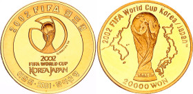 South Korea 20000 Won 2001
KM# 94, Fr# 18, N# 111410; Gold (.999) 15.55 g.; FIFA World Cup 2002 in Korea & Japan; Mintage 20'000; Proof