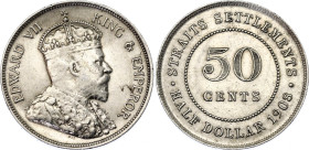 Straits Settlements 50 Cents 1903
KM# 24, N# 15532; Silver; Edward VII; AUNC, with hairlines