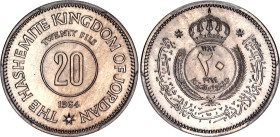 Jordan 20 Fils 1964 AH 1383 Specimen PCGS SP 67
KM# SS1, N# 24571; Copper-nickel; Hussein; Mintage 3000 pcs only!; With full mint luster