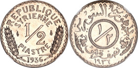 Syria 1/2 Piastre 1936 NGC MS 63
KM# 75, N# 2711; Nickel brass; With full mint luster