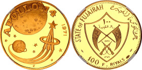 United Arab Emirates Fujairah 100 Riyals 1971 AH 1389 NGC PF 67 Ultra Cameo
KM# 25, N# 95798; Gold 20.73 g.; Apollo Moon Landing Program - Apollo XIV...