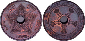 Belgian Congo 10 Centimes 1888 NGC MS 65 BN
KM# 4, N# 7012; Copper; Leopold II; UNC