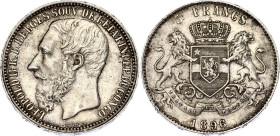 Belgian Congo 5 Francs 1896
KM# 8.1, N# 18068; Silver; Leopold II; Mintage 110000 pcs; AUNC+, rare condition.