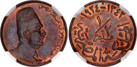 Egypt 1/2 Millieme 1924 H AH 1342 NGC MS 65 RB
KM# 330, N# 21801; Bronze; Fuad; Mint luster remains