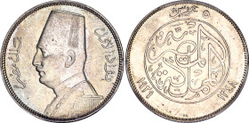 Egypt 5 Piastres 1929 BP AH 1348 PCGS MS 64
KM# 349, N# 34279; Silver; Fuad; Mint luster remains